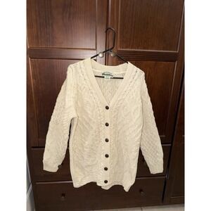Vintage Aran Crafts Knit Sweater Cardigan White Wool Size M